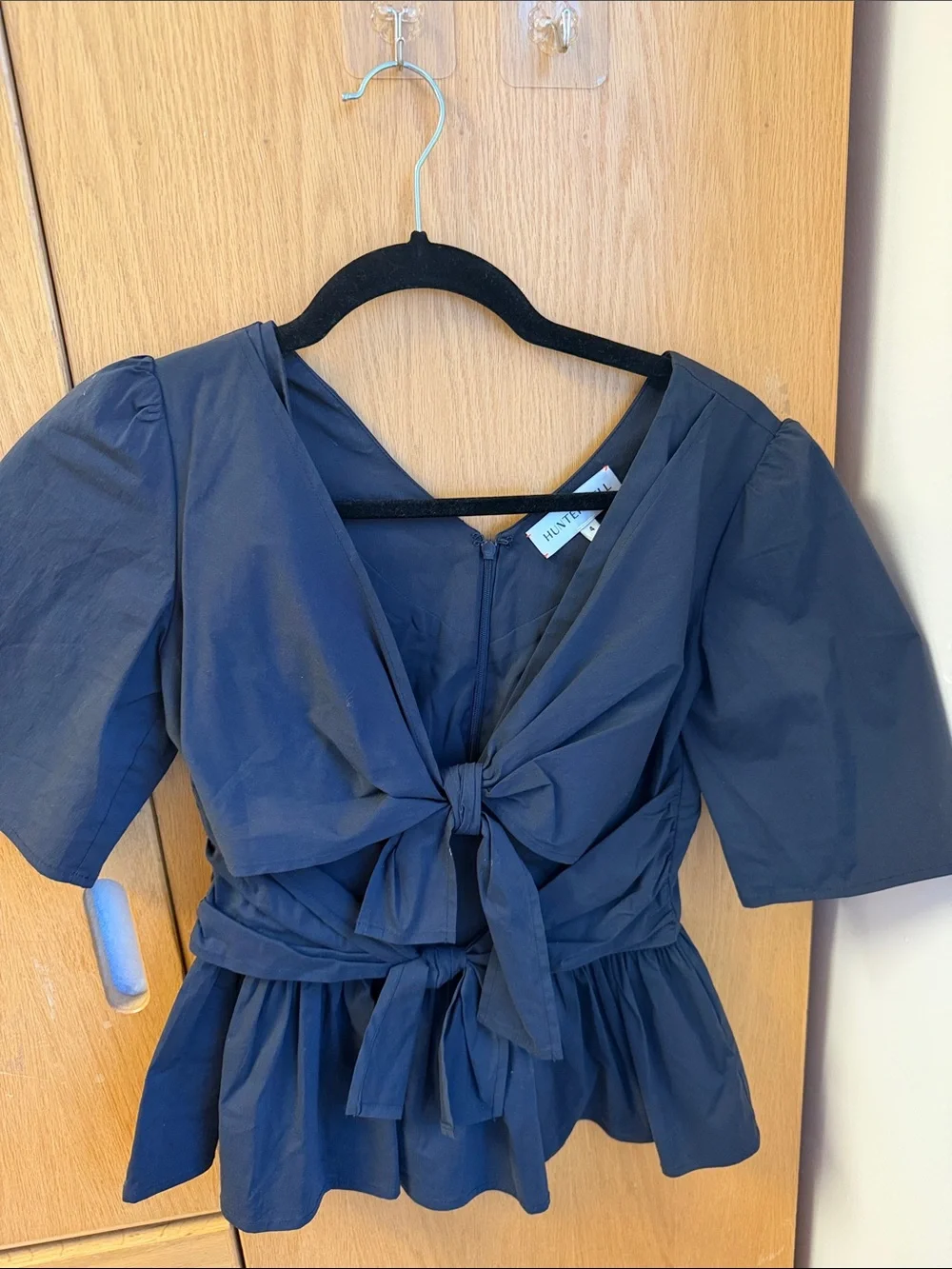 HUNTER BELL Navy Tie-Front Peplum Top Dress